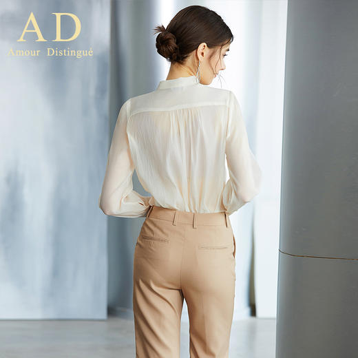 秒99元！春季时尚名媛长袖薄款香槟色衬衫气质女神蝴蝶结系带衬衣 商品图4