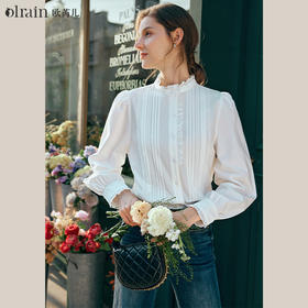 OLrain欧芮儿法式白色衬衫女早春2024年新款木耳边长袖衬衣上衣