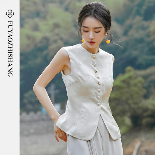 扶摇 中式国风复古唐装圆领盘扣马夹女秋冬改良坎肩上衣马甲 商品图0