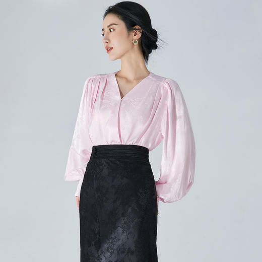 扶摇 改良版汉服衬衣长袖上衣日系新中式国风粉色真丝衬衫女 商品图4