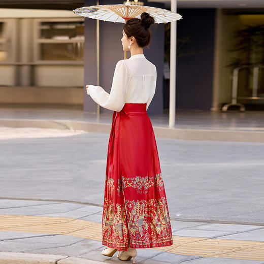 新中式国潮风气质刺绣衬衣，马面裙印花两件套 HR-HY9899 商品图1