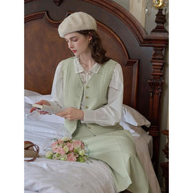 SimpleRetro生椰奶绿 经典V领TR西装马甲女春季通勤短款叠穿外套