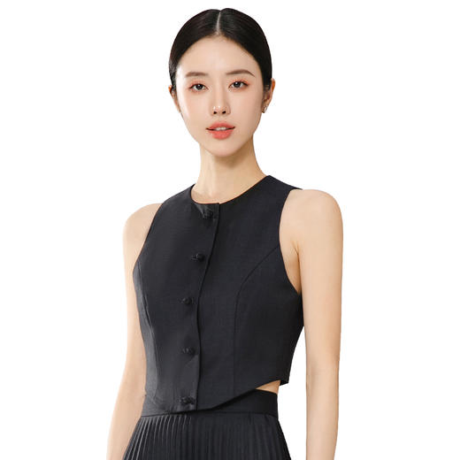 扶摇 中国民族风盘扣小马甲素雅高级感灰色叠穿背心无袖上衣 商品图4