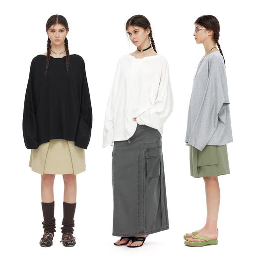 NUTH 一字领宽松百搭垂感蝙蝠袖T恤女 商品图1