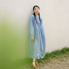 绽放051朵/雾蓝色亚麻磨毛成衣染色碎褶长袖文艺旅游穿搭连衣裙 商品缩略图0