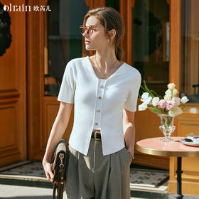 OLrain欧芮儿法式白色T恤女早春2024新款通勤百搭设计感短袖上衣