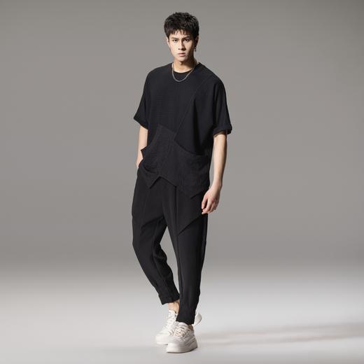 PINLI品立夏季新款拼接短袖T恤男士潮牌纯色宽松休闲体恤上衣B242111001 商品图3