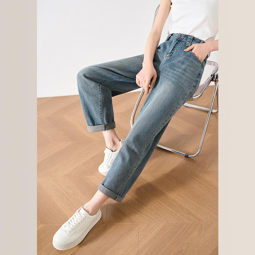 OLrain欧芮儿水洗蓝牛仔裤女春季2024年新款通勤休闲九分老爹裤 商品图3