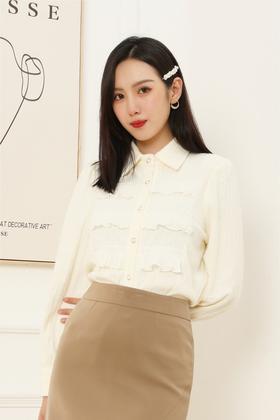 amadella 米色绒感蕾丝衬衫 14987