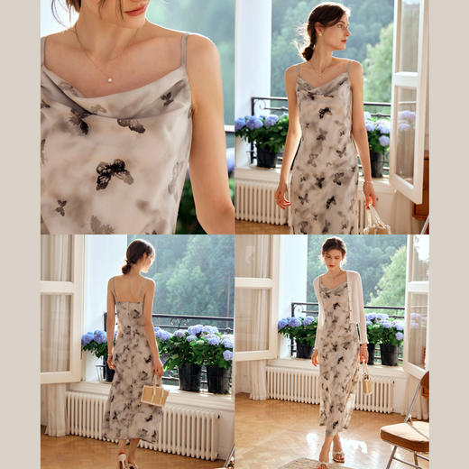 OLrain欧芮儿法式吊带连衣裙女早春2024年新款气质高级感印花长裙 商品图2