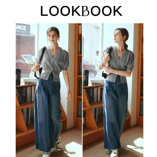 OLrain欧芮儿灰色v领针织衫女早春2024年新款高级别致通勤开衫 商品图2