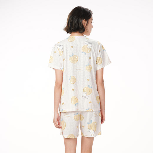 都市丽人生活家居春夏睡衣女牛奶丝提花家居服薄款短袖短裤女士牛奶丝套装LH41E2 商品图3