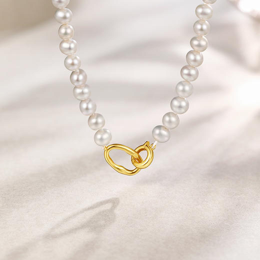 周六福珍珠手链女淡水珍珠项链套装项链优雅银扣子手串送女友礼物 商品图2