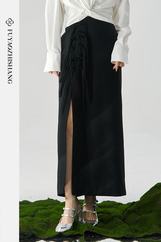 扶摇 高级感气质开叉半身裙女夏季新款国风系带高腰裙子秋季 商品图5