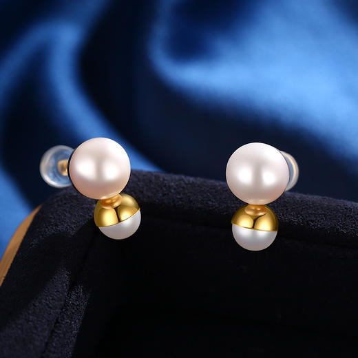 K金天然珍珠双珠耳钉 商品图2