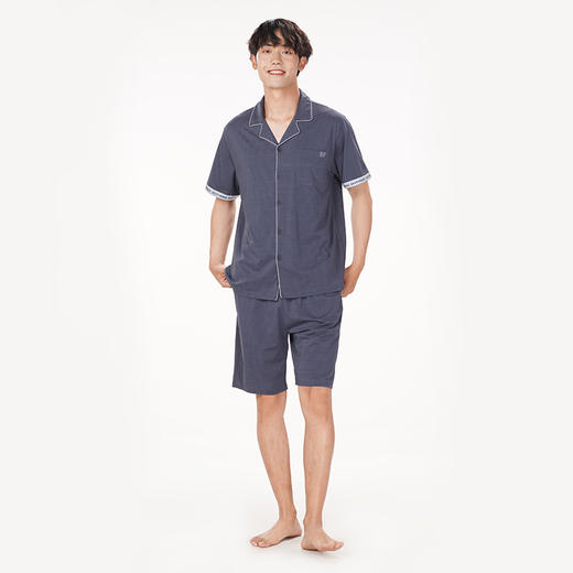 都市丽人都市锋尚好睡好眠春夏睡衣男针织暗条提花家居服薄款短袖短裤男士套装FH41A4 商品图1