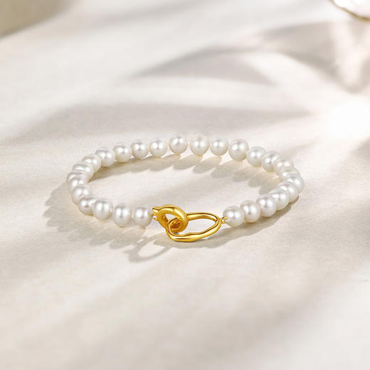 周六福珍珠手链女淡水珍珠项链套装项链优雅银扣子手串送女友礼物 商品图3