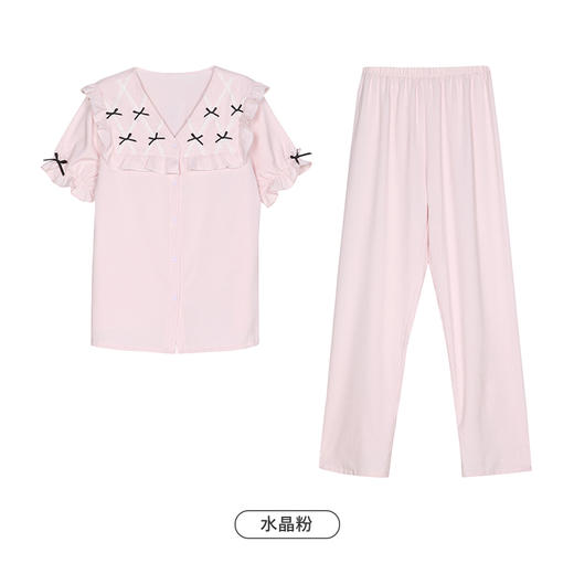 都市丽人舒适外出春夏睡衣女软绵绵家居服薄款短袖长裤女士套装LH41C8 商品图9