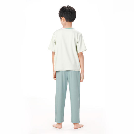 都市丽人眯雅佳好睡好眠春夏睡衣男女童针织人棉坑条家居服薄款中袖长裤童装棉质套装JH42A2 商品图6