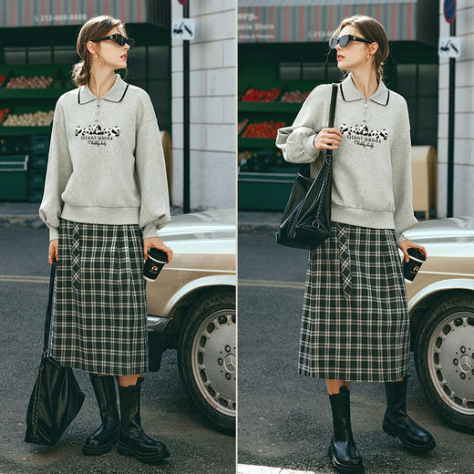 OLrain欧芮儿美式灰色卫衣女早春2024年新款设计感熊猫刺绣上衣 商品图4