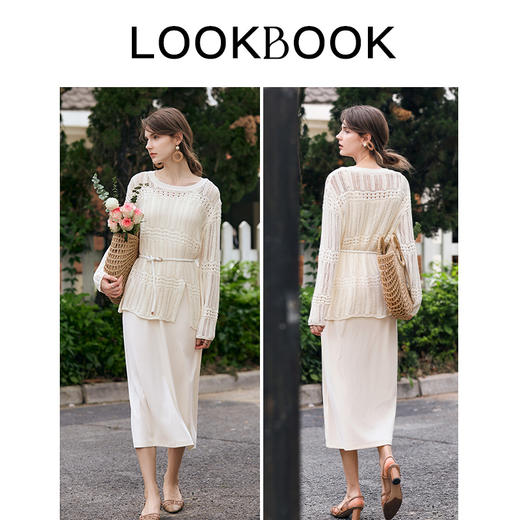 OLrain欧芮儿时尚套装女早春2024新款镂空针织衫吊带连衣裙两件套 商品图4