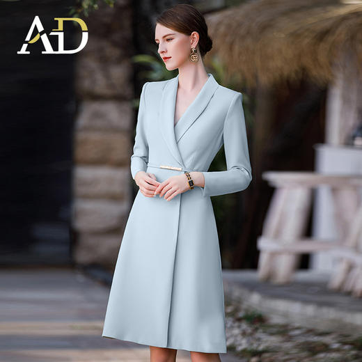 长袖连衣裙女正式场合职业西装裙中长款主持人正装 商品图3
