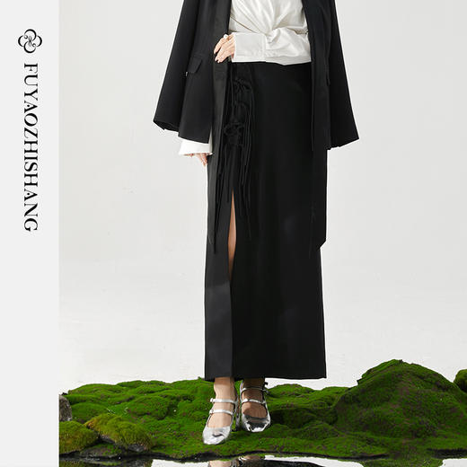 扶摇 高级感气质开叉半身裙女夏季新款国风系带高腰裙子秋季 商品图1