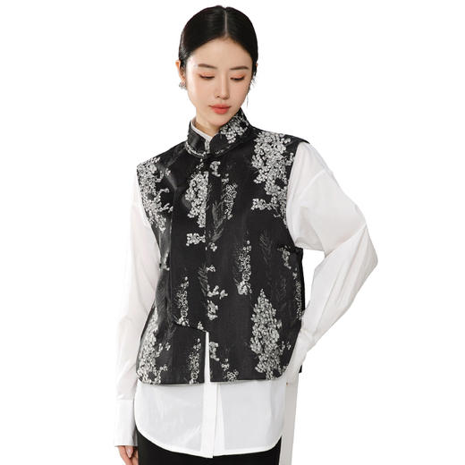 扶摇 中式马甲背心女春秋外搭黑色小坎肩国风高级感无袖外套 商品图4