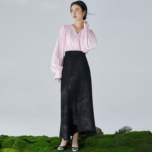 扶摇 改良版汉服衬衣长袖上衣日系新中式国风粉色真丝衬衫女 商品图2
