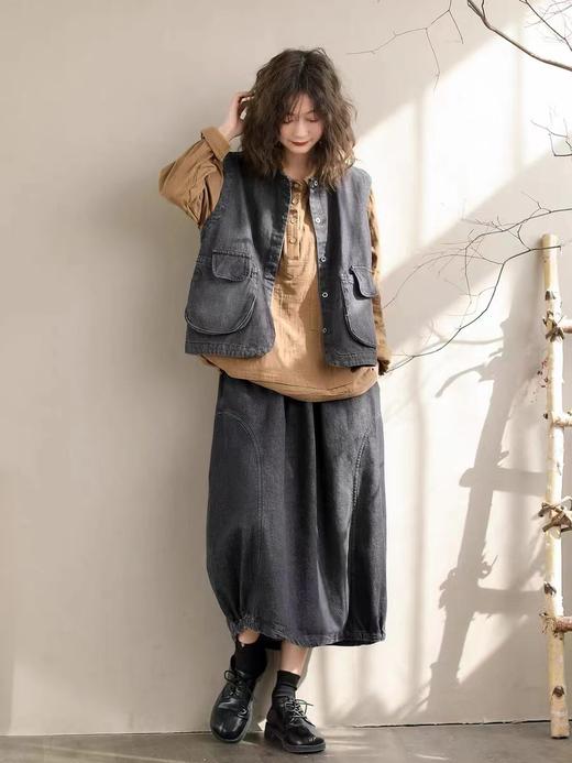 雀说工装风宽松外搭休闲牛仔无袖坎肩背心AL511 商品图2