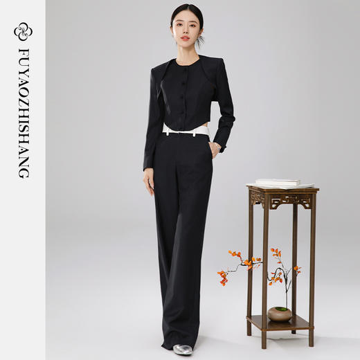 FUYAO扶摇 新中式百搭坎肩女灰色气质国风短西装外套直筒裤两件套 商品图1