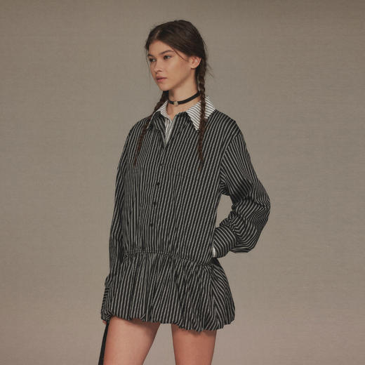 NUTH假两件收腰显瘦条纹长袖衬衫连衣裙女 商品图1