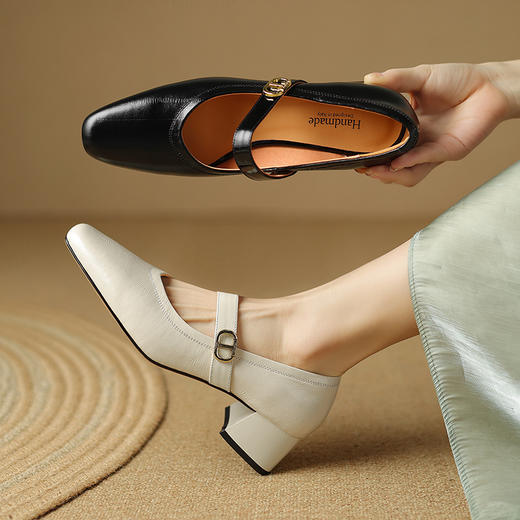 【预售5天】春夏新款，粗跟里外全真皮单鞋LD&6715 商品图0