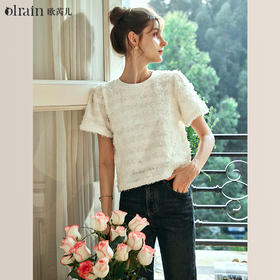 OLrain欧芮儿法式杏色蕾丝衫女春季2024新款气质雪纺时尚洋气上衣