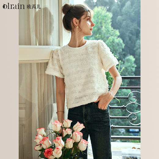 OLrain欧芮儿法式杏色蕾丝衫女春季2024新款气质雪纺时尚洋气上衣 商品图0