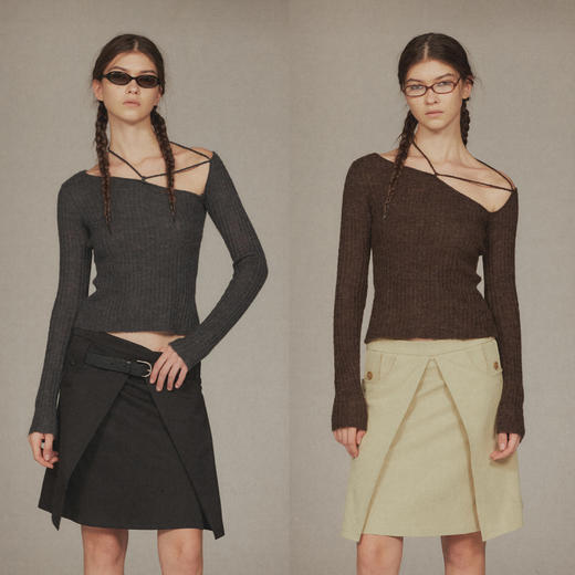 NUTH 薄款弹力设计感长袖修身针织衫女 商品图5