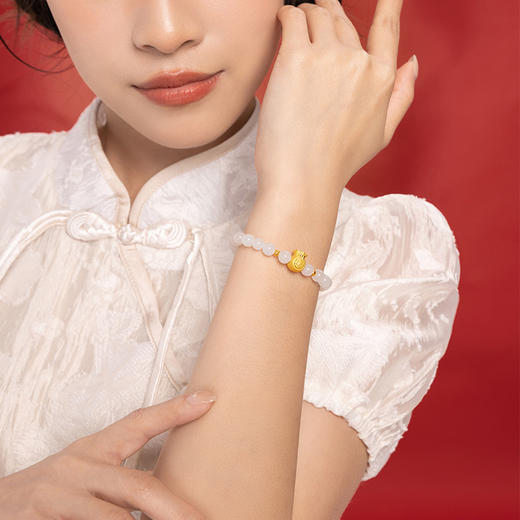 周六福旗舰店和田玉手串女金镶玉黄金白玉玉石金福袋手链送女友礼物 商品图4