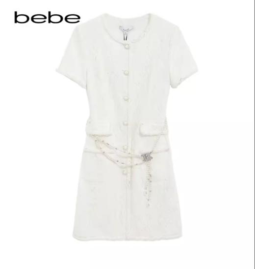 【2F 】bebe2024春季新款女士蕾丝珍珠扣肌理感小香风连衣裙 商品图1
