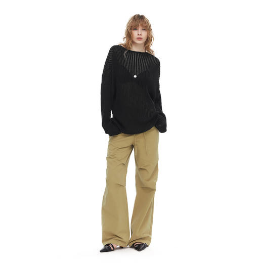 NUTH宽松大廓形圆领慵懒感条纹镂空针织罩衫女 商品图1