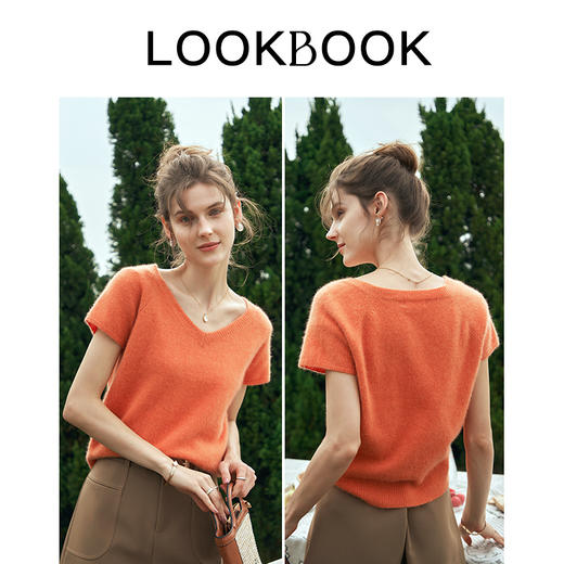 OLrain欧芮儿薄款针织衫女春季2024新款时尚V领别致花纱短袖上衣 商品图4