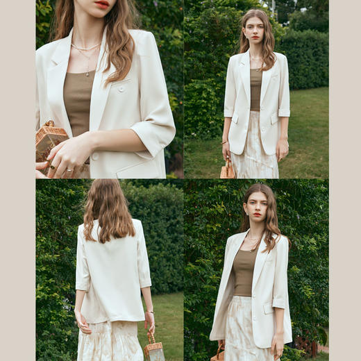 OLrain欧芮儿杏色短外套女早春2024新款通勤百搭小个子七分袖西装 商品图2