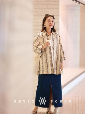 恋旅者 意大利进口提花波西米亚风插肩袖衬衫/复古萝卜裤