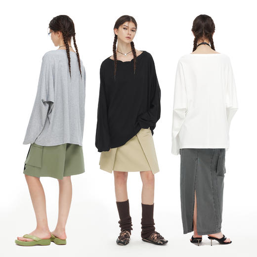 NUTH 一字领宽松百搭垂感蝙蝠袖T恤女 商品图2