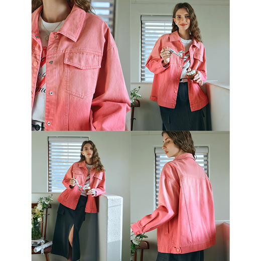 欧芮儿粉红色渐变牛仔外套女短款早春2024新款宽松夹克上衣高级感 商品图2