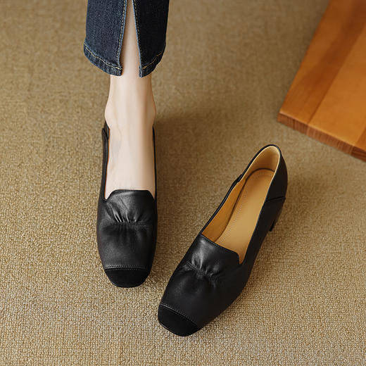【预售5天】新款百搭，头层羊皮拼色粗跟单鞋YCJX&2822 商品图5