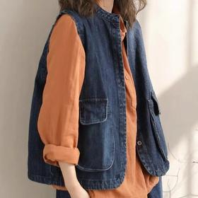 雀说工装风宽松外搭休闲牛仔无袖坎肩背心AL511