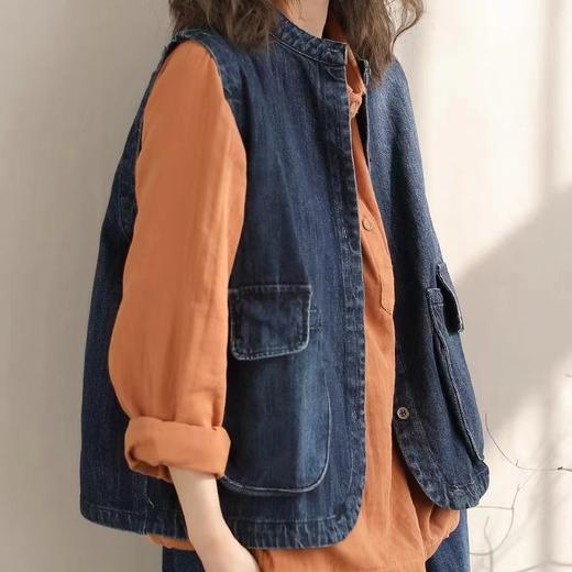 雀说工装风宽松外搭休闲牛仔无袖坎肩背心AL511 商品图0