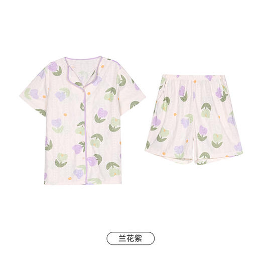 都市丽人生活家居春夏睡衣女牛奶丝提花家居服薄款短袖短裤女士牛奶丝套装LH41E2 商品图9