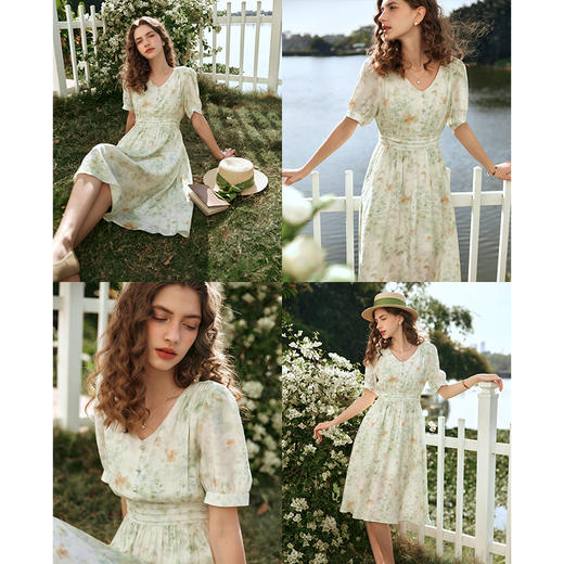 OLrain欧芮儿法式碎花连衣裙女早春2024年新款小清新显瘦收腰长裙 商品图2