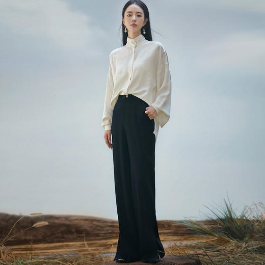 扶摇新中式2023秋立领改良国风唐装白色复古上衣女衬衫 商品图2